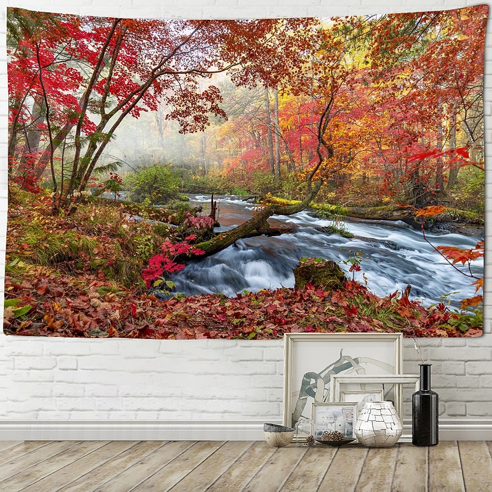 podzimní žlutá lesní scenérie závěsná tapiserie nástěnné umění velkoplošná tapiserie nástěnná malba dekorace fotografie pozadí koberec závěsy domácí ložnice dekorace obývacího pokoje 2026 - $15.99 –P1