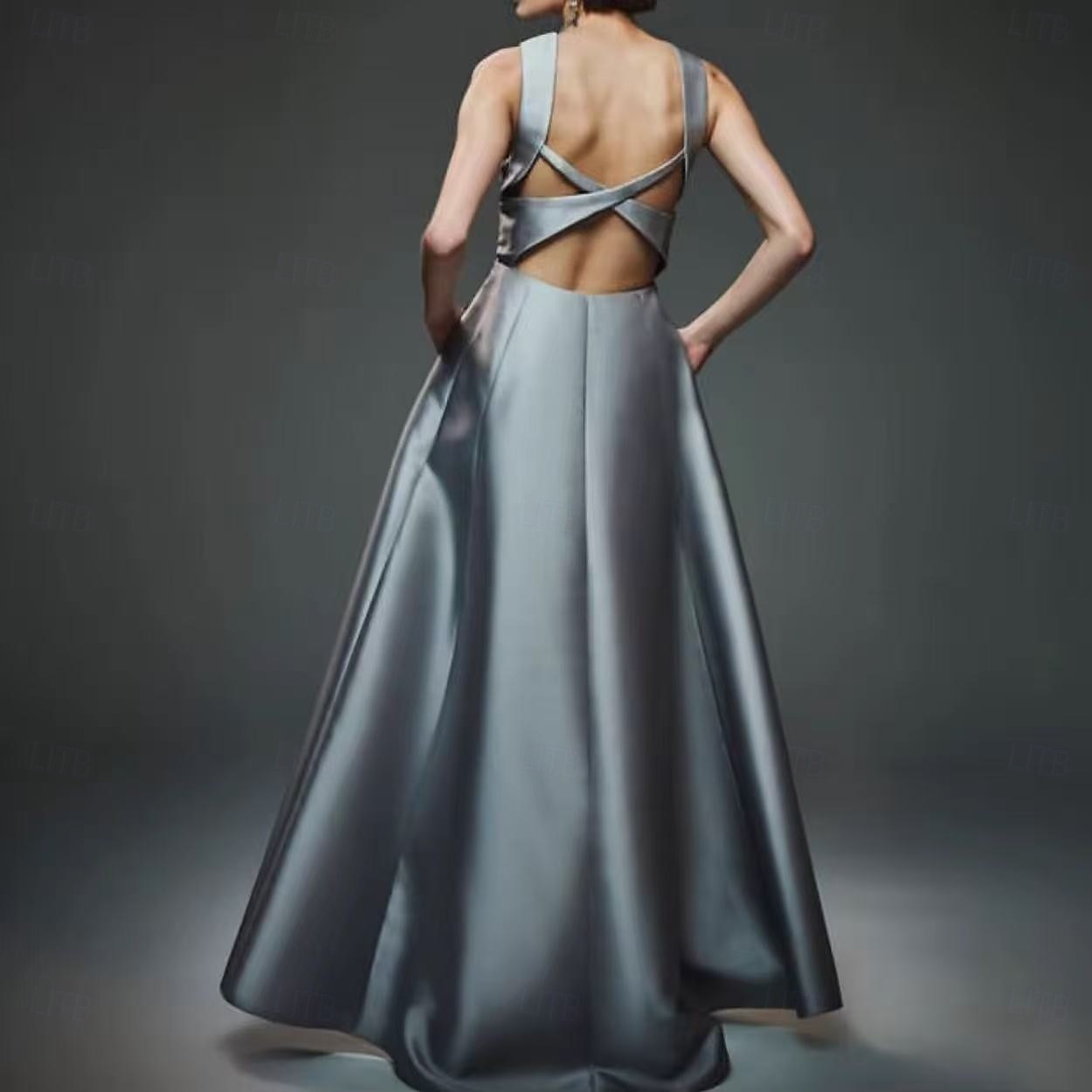 Robe de Soirée A-Line Robe de Fête Soirée Prom Longueur de Sol Sans Manches Col Ronde Coton Dos Nu avec Croisés de 2025 ? $133.99 –P2