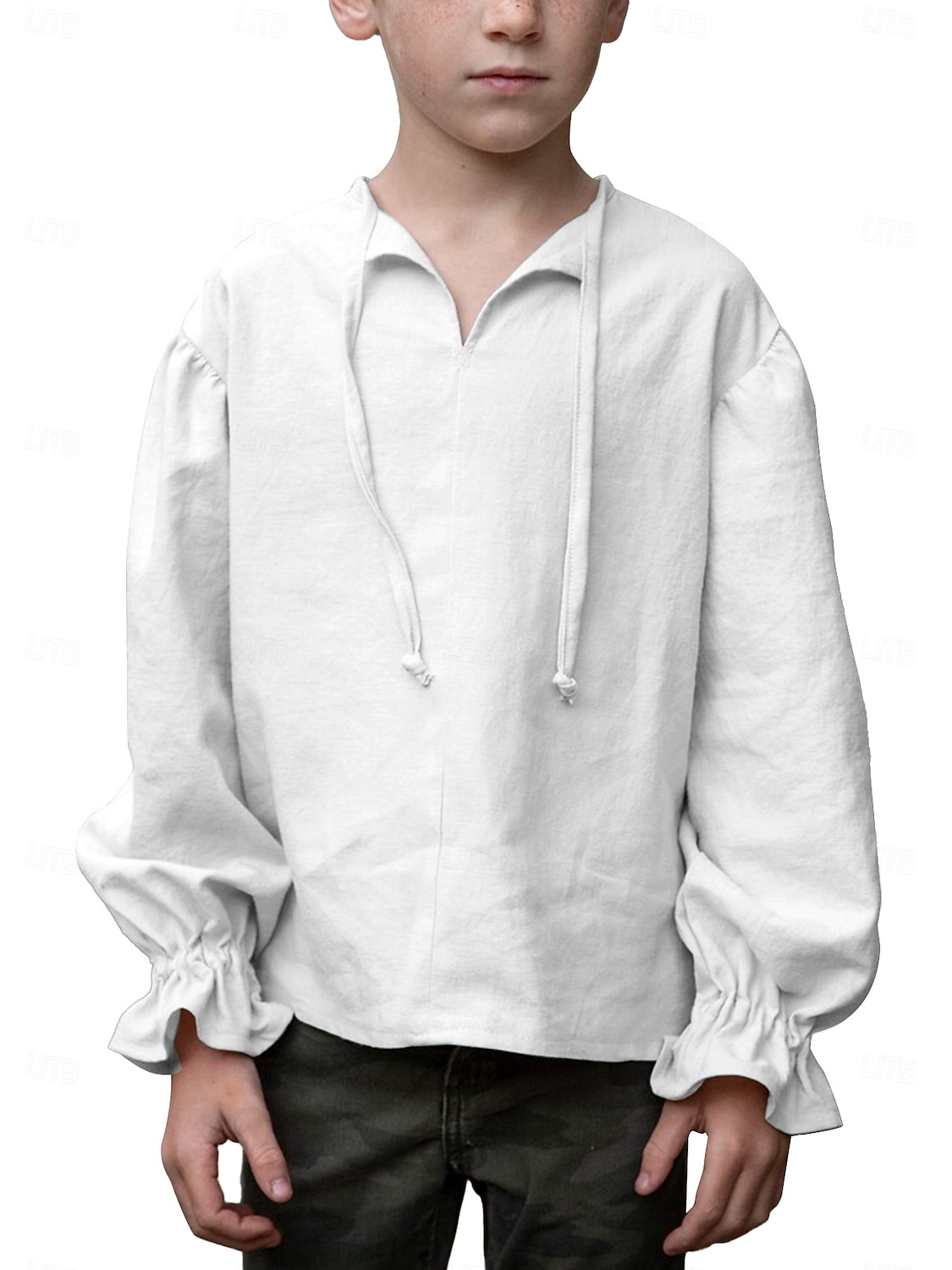 Retro Vintage Medieval Renaissance Shirt Pirate Viking Lace up Solid Color Boys Pirate Halloween Carnival Children's Day Vacation Casual Daily LARP Kid's Shirt Spring & Summer 2025 - $25.99 –P3