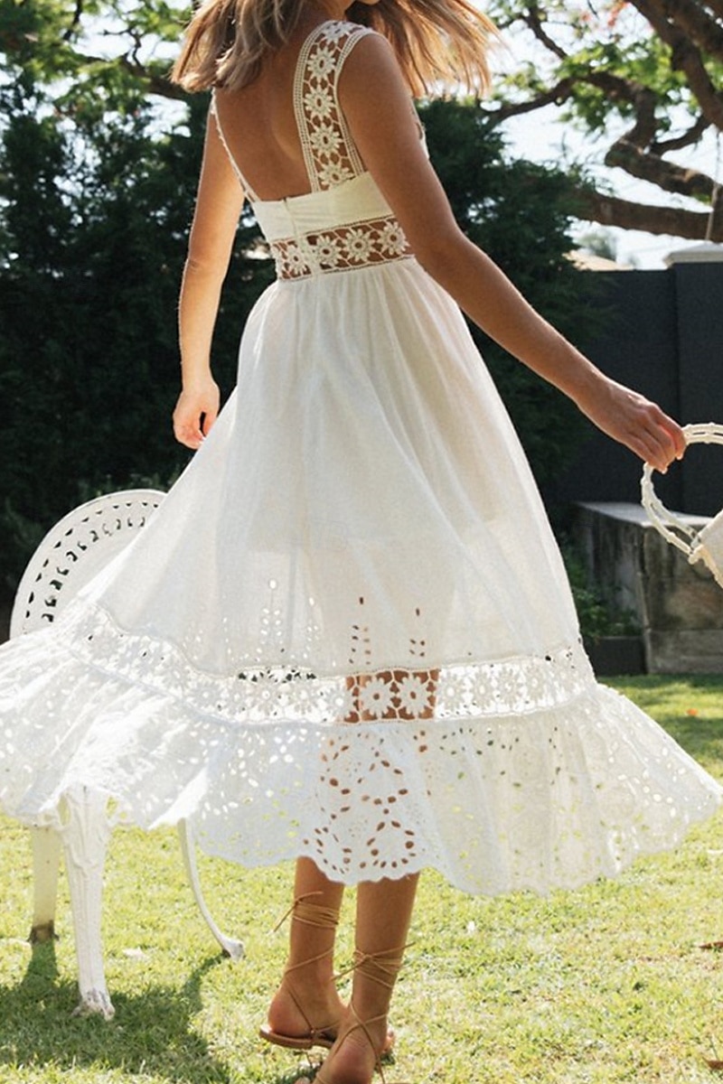 Women's Midi Dress White Dress Graduation Dress Elegant Fashion Modern Vacation Birthday Going out Regular Fit Plain Sleeveless U Neck White Summer 2025 - $32.99 –P13