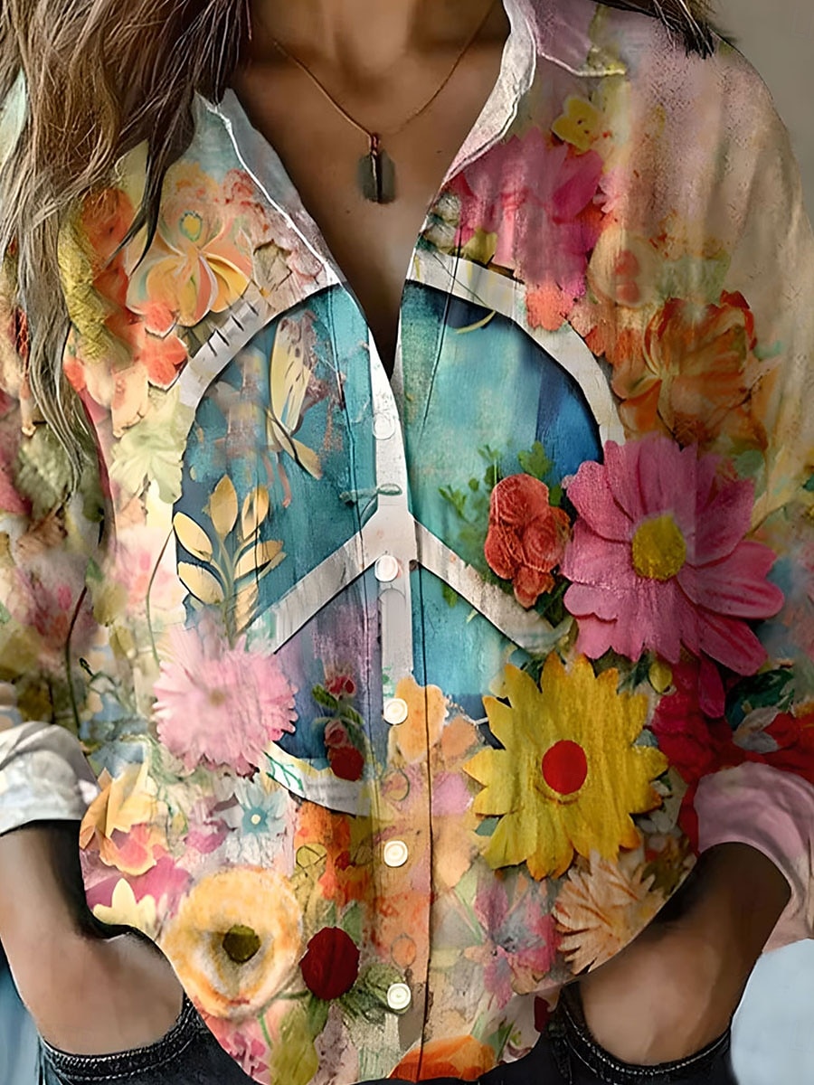 Pentru femei Cămașă Floral Grafic Casual Manșon Lung Guler Cămașă Topuri obișnuite Muncă Zilnic Nasturi Imprimeu Negru Galben Roz Îmbujorat Albastru piscină Trifoi Primăvară Toamnă Iarnă 2025 - $32.99 –P3
