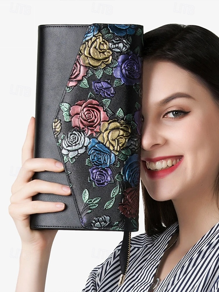 Women's Embossed Butterfly Floral Faux Leather Clutch - With Chain, Can Be Carried One Shoulder or Crossbody, Multi-compartment Zipper Pockets, Suitable for Daily Gatherings and Evening Party Events 2025 - $29.99 –P4