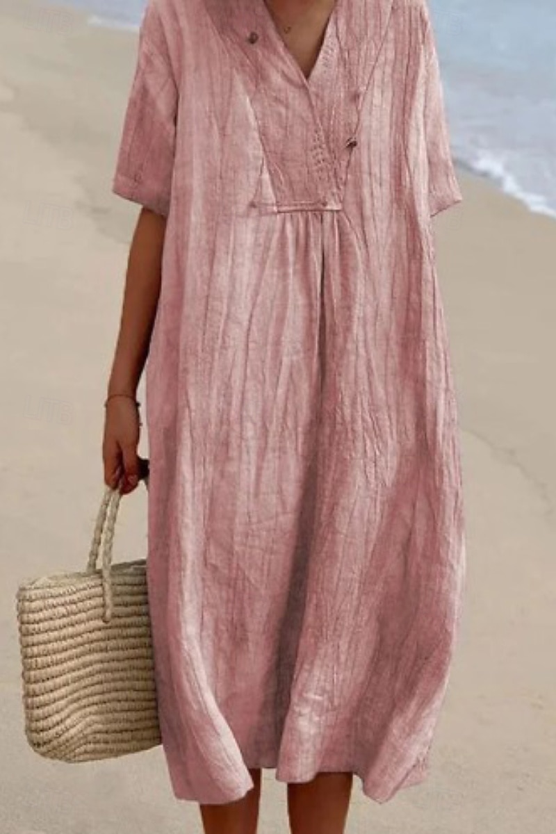 Femmes Robe Midi Robes en coton et lin Robe en coton et lin Mode Classique Moderne Vacances Quotidien Fête Coupe régulière Uni Manche Courte Col en V Vert Claire Rose Claire Bleu Vert Été de 2025 ? $26.99 –P1