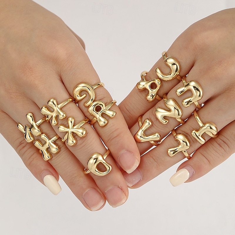 anello con lettera personalizzata, regalo per la mamma, anello con alfabeto regolabile placcato oro 18k, finitura liscia, anello iniziale a fascia aperta, gioielli eleganti per le donne del 2025 a $4.99 –P10