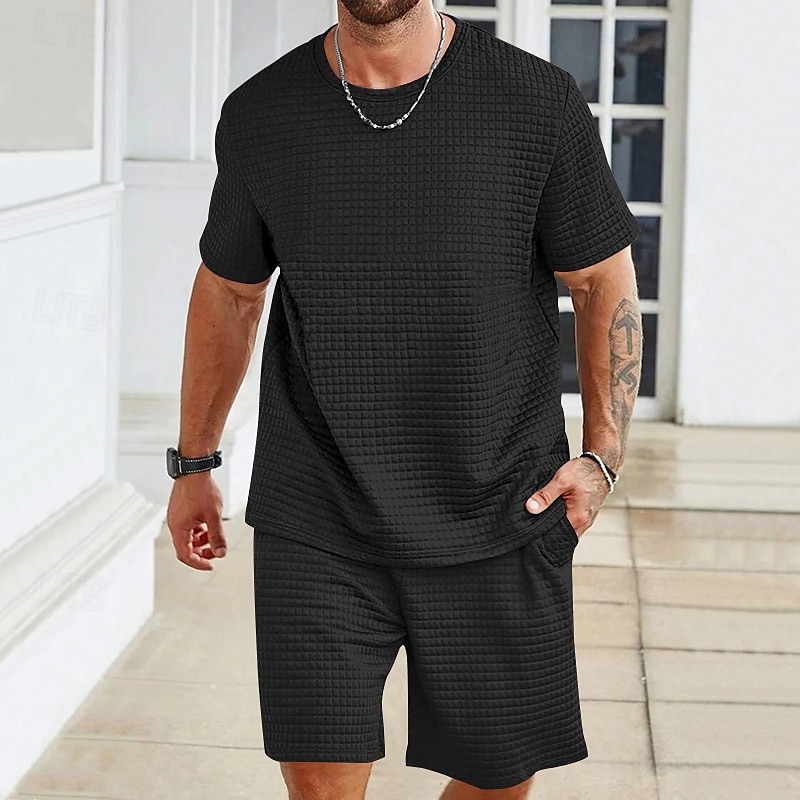 Hombre Tracksuit Conjunto de atuendo Bermudas Cuello Barco Exterior Diario Deportes Bolsillo Correa 2 Piezas Plano Negro Blanco Caqui Poliéster Ropa de Deporte Clásico Casual Verano 2025 - $28.99 –P11