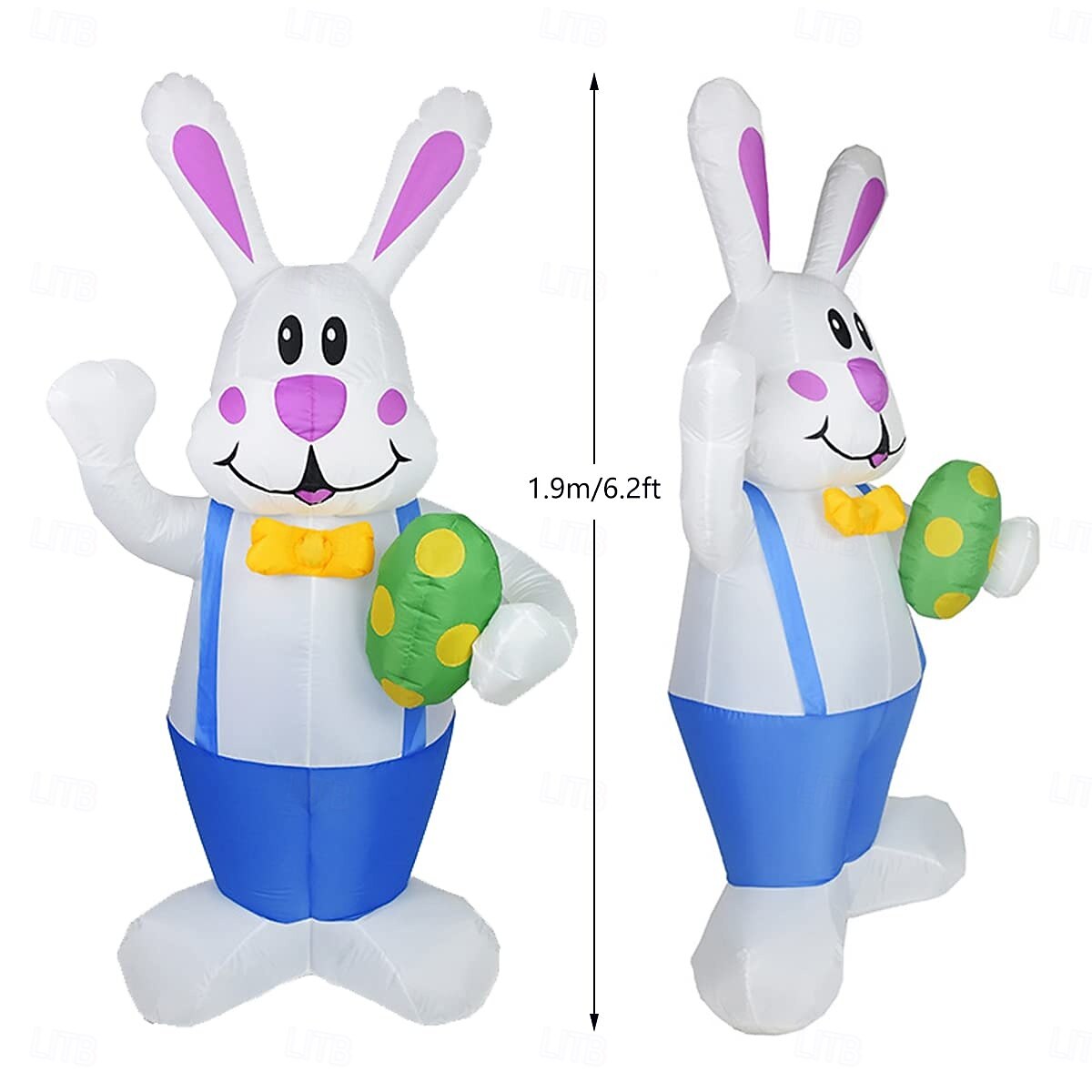 Modelo inflable de Pascua de 1,9 m/6,2 pies, mono con forma de conejo que sostiene un huevo de Pascua con luz, enchufe AU/EU/UK/US, para interiores y exteriores, patio, jardín, césped, fiesta, 2025 - $86.99 –P5