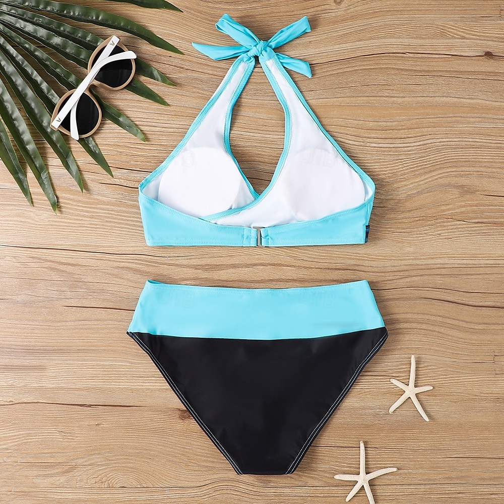 Women's Plus Size Swimwear Bikini Tankini 2 Piece Cheeky Swimsuit Deep V Push Up Knitted Stylish Beach Wear Leopard Color Block Plunge Sleeveless Bathing Suits 2025 - $23.99 –P10