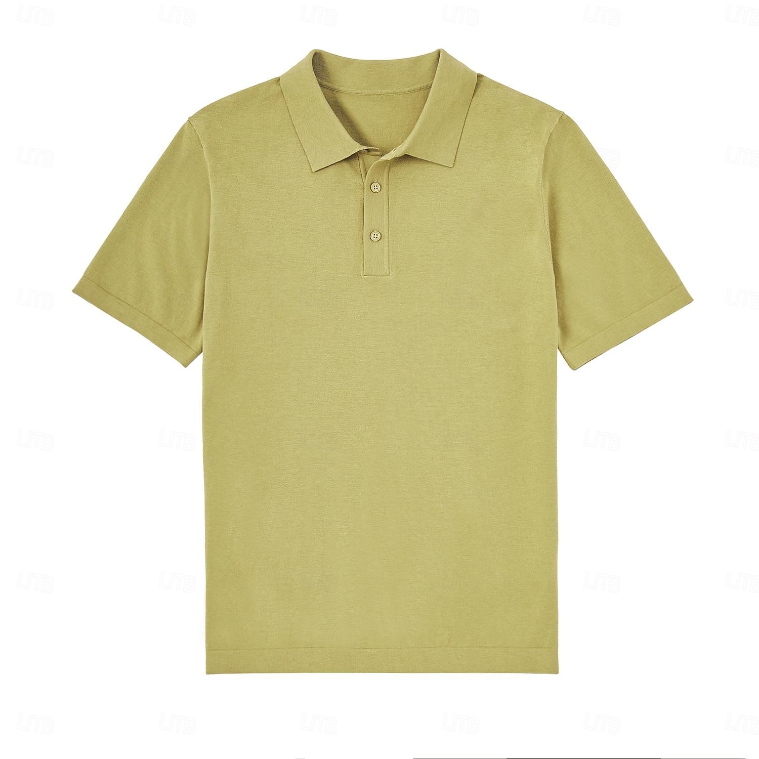 Herren Poloshirt aus Seide, Leinen und Baumwolle, Strick, Polopullover, Business, Casual, Revers, Kurzarm, formell, einfarbig, Patchwork, Knöpfe, Sommer, Schwarz, Braun, Grün, Dunkelgrau, Dunkelkaffee 2025 - $49.99 –P4