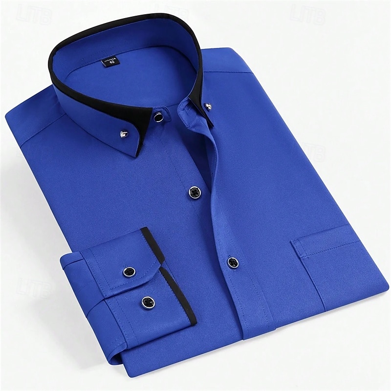 Men's Dress Shirt Button Down Shirt Solid / Plain Color Wedding Light Blue White Light Green Pink Long Sleeve Square All Seasons Clothing Apparel Color Block 2025 - $23.99 –P4