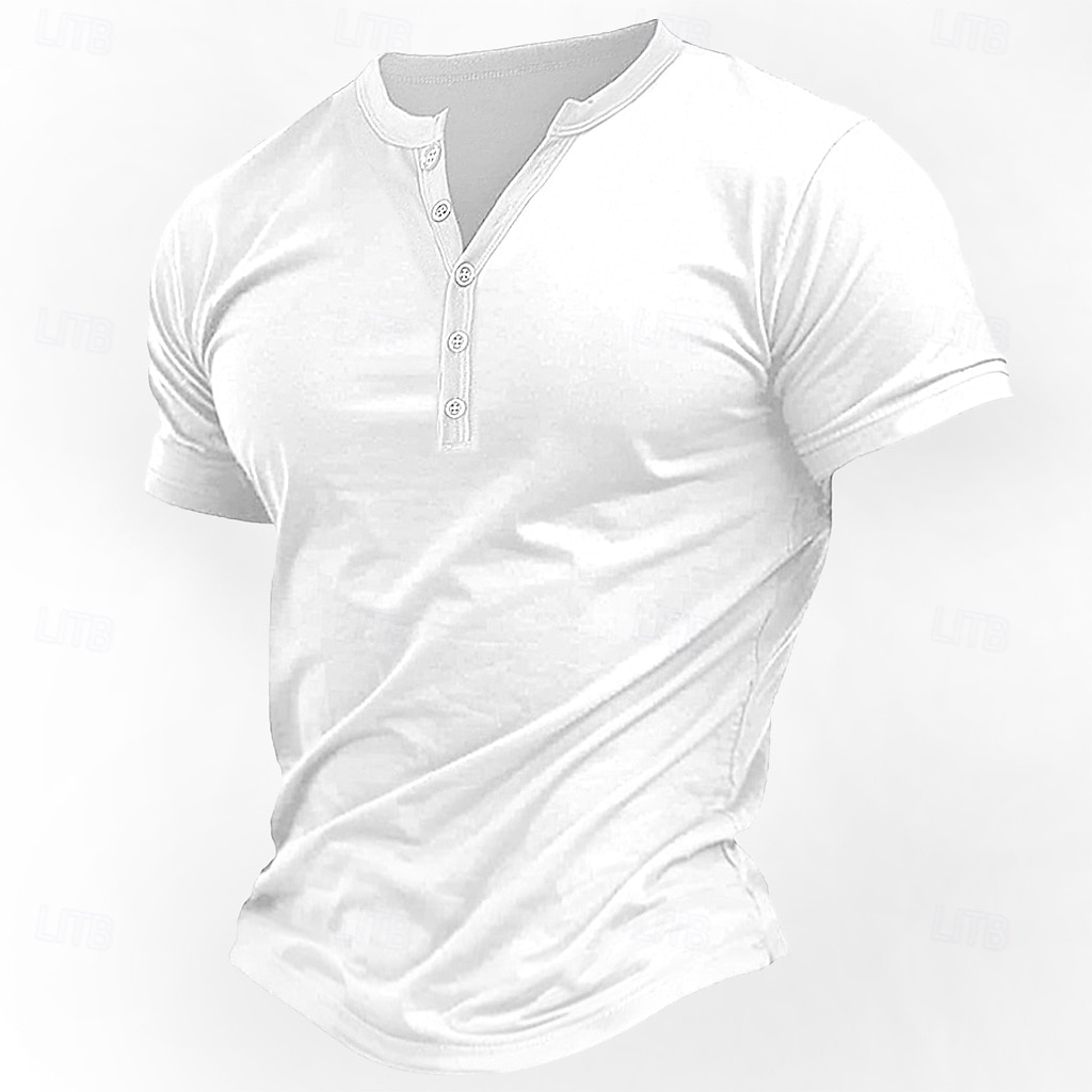 Pánské Tričko Tričko Henley Tričko Top Krátké rukávy Bez vzoru Módní Základní Knoflíky Do V Dovolená ulice Jdeme ven Léto Bílá Námořnická modř Hnědá Tričko Henley 2025 - $17.99 –P5