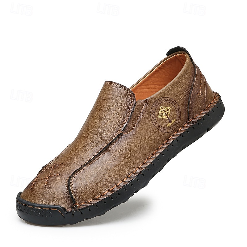 Men's Beige Genuine Faux Leather Moccasins – Handmade Stitching Casual Slip-On Driving Shoes for Outdoor & Trave 2025 - $34.99 –P2