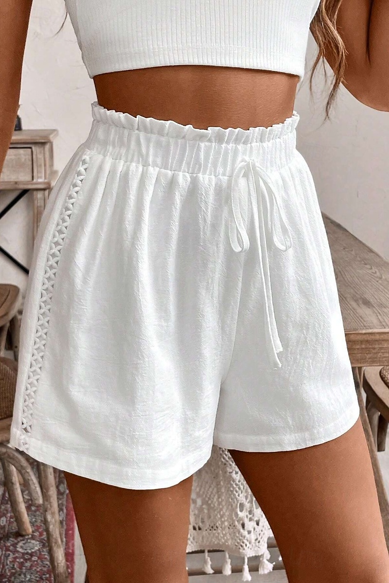 Women's Linen-Inspired Shorts Shorts Slacks Streetwear Casual Short Natural Plain Pocket Elastic Drawstring Design Comfy Comfortable Outdoor Vacation White Summer Regular Fit 2025 - $17.99 –P2
