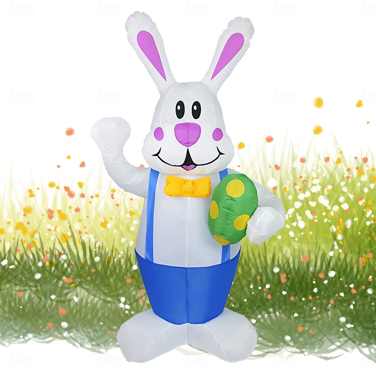 Modelo inflable de Pascua de 1,9 m/6,2 pies, mono con forma de conejo que sostiene un huevo de Pascua con luz, enchufe AU/EU/UK/US, para interiores y exteriores, patio, jardín, césped, fiesta, 2025 - $86.99 –P3