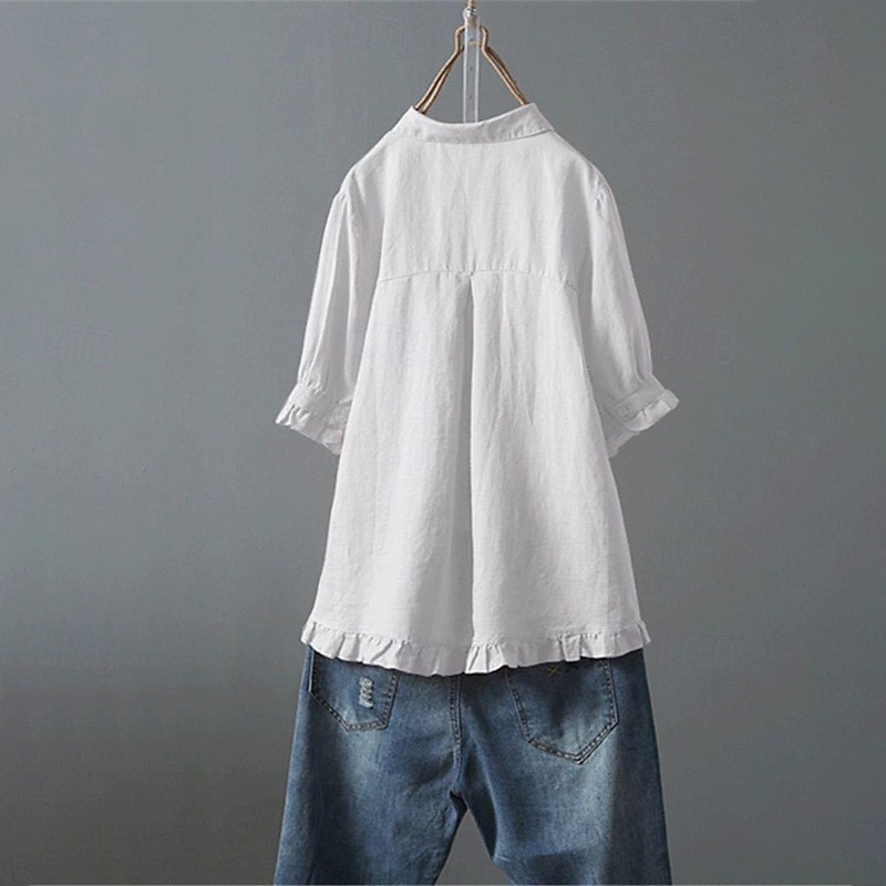 Damen Hemd Bluse Baumwoll-Leinen-Hemden Einfach Basic Modern Kurzarm Hemdkragen Normale Oberteile Täglich Ferien Ausgehen Knöpfe Weiß Gelb Rosa Marineblau Leicht Blau Sommer 2025 - $23.99 –P4