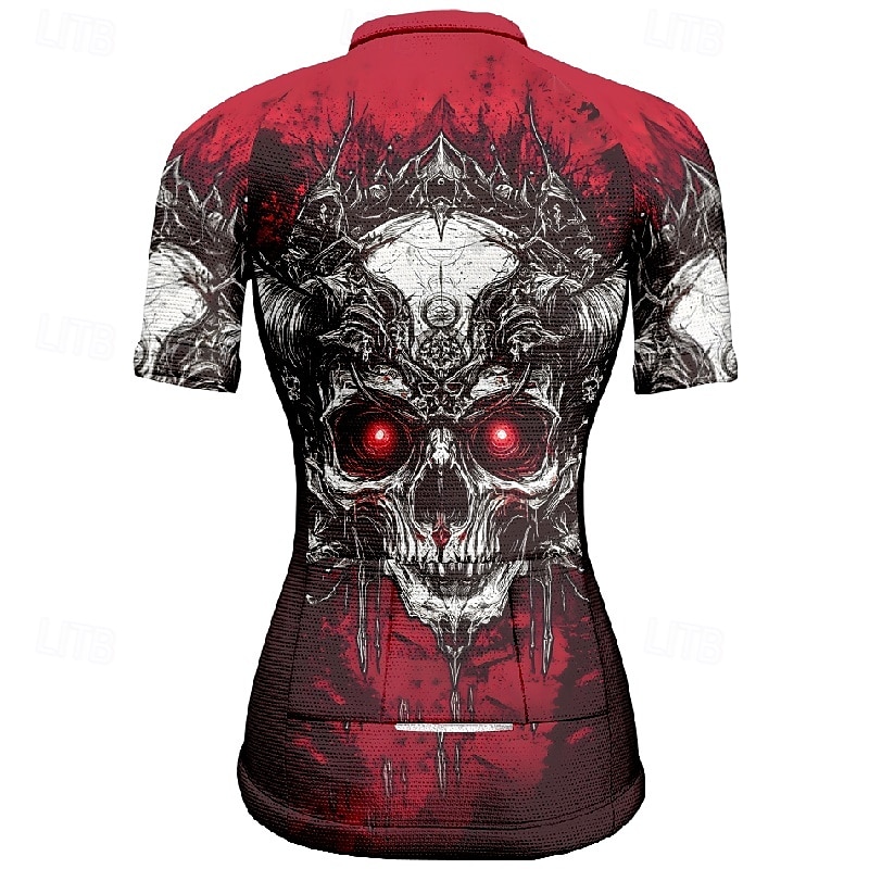 Women's Cycling Jersey Short Sleeve Bike Tee Tshirt Jersey with 3 Rear Pockets Mountain Bike MTB Breathable Quick Dry Anatomic Design Wicking Wine Red Black Red Skull Sports Clothing Apparel 2025 - $23.99 –P4