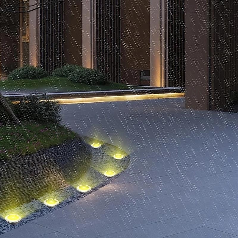 8 stuks solar grondspot geometrische lamp, roestvrij staal warm licht/wit licht buitenlandschap lamp, 8led roterende schijflamp, tuinlandschap gazonverlichting lamp, staande lamp, grondlamp, 2025 - $44.99 –P8