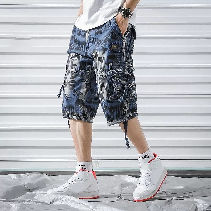 Homens Capri Cargo Shorts Calças Capri Shorts camuflados Cintura elástica Bolso multi Bolso com aba camuflagem Conforto Vestível Comprimento da panturrilha Ao ar livre Esporte Diário Moda Casual Azul de 2025 por $28.99 –P5