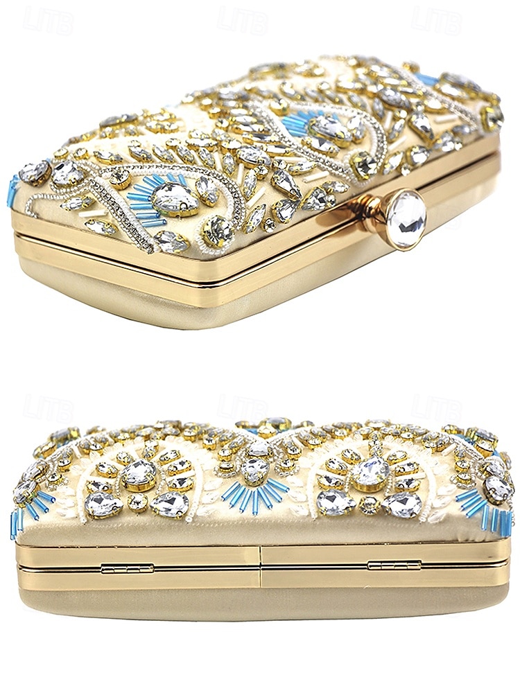 Per donna Clutch Borsa da Sera Polsiera Borse a Spalla Seta Feste Ricevimento di matrimonio Strass Perline Paillettes Borsa Multiuso Tinta unica Nero Blu Oro del 2025 a $29.99 –P9