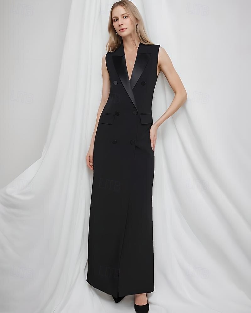 robe de mère de la mariée sirène / trompette robe de smoking élégante col en V fendu haut longueur au sol crêpe sans manches avec poches à rabat couleur unie 2025 de 2025 ? $118.99 -P1