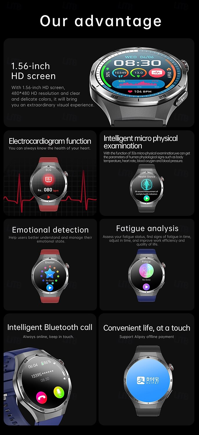 iMosi ET456 Smart Watch 1.56 inch Smartwatch Fitness Running Watch Bluetooth ECG+PPG Temperature Monitoring Pedometer Compatible with Android iOS Women Men Hands-Free Calls Waterproof Media Control 2025 - $63.99 –P2