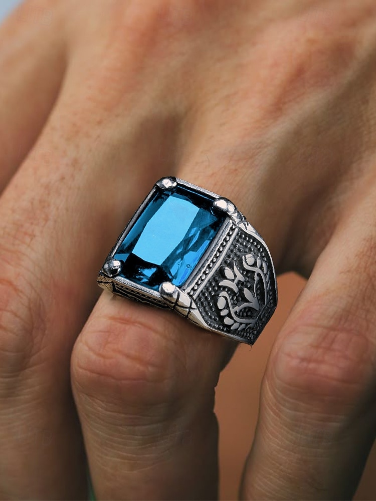 Vintage Men's Stainless Steel Emerald Gemstone Ring - Vintage Gothic Silver Statement Ring, Engraved Antique Style, Fashion Jewelry for Weddings, Parties and Daily Wear 2025 - $14.99 –P1