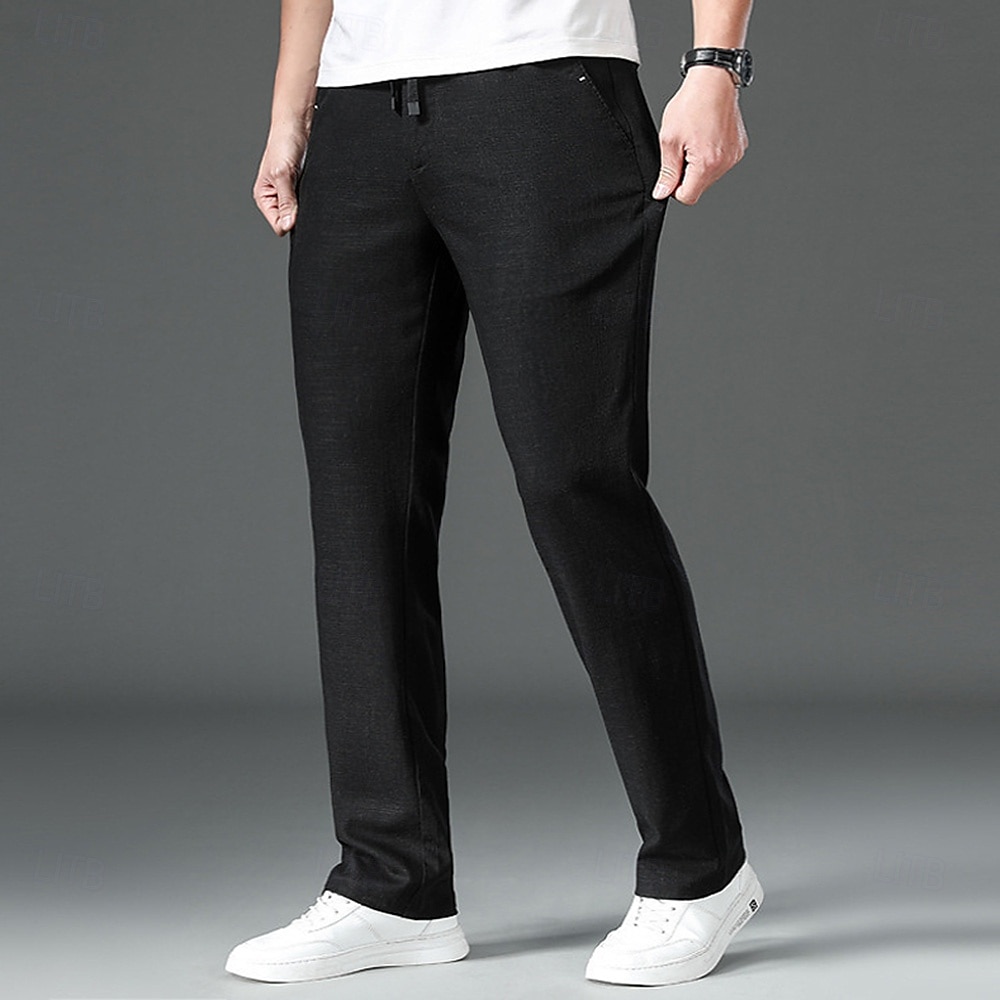 Herr Atletiska byxor Aktiva byxor Långbyxor Snörning Elastisk dragsko i midjan Ensfärgat Bärbar Fullängd Formell Bröllop Utomhus Elegant Semester Ljus kaki Svart Microelastisk 2025 - $46.99 –P5