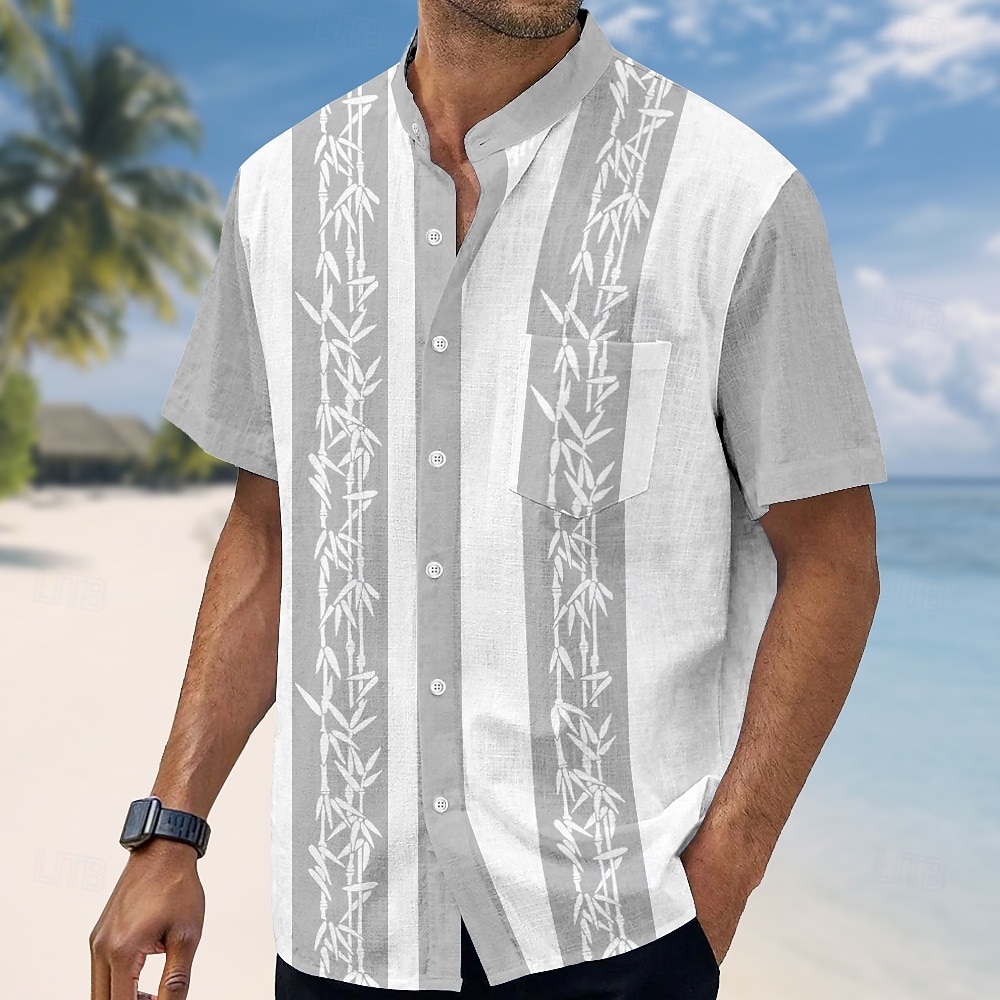 Homens Plantas Bambu Camisa Social Camisa de gola alta Manga Curta Moda Casual Férias Feriado Roupa de Praia Verão Primavera Colarinho Mandarim Faixa colarinho do vovô Abotoar Impressão 3D Camisa de 2026 por $25.99 –P2