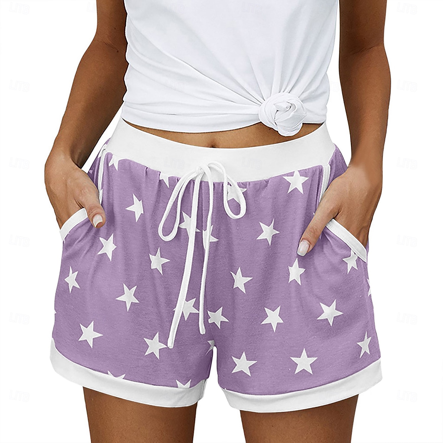 Women's EU / US Size Bermuda shorts Pajamas Track Pants Baggy Shorts Athleisure Athletic Short Medium Waist Star Pocket Printing Basic Outdoor Comfortable Sports Micro-elastic Casual Sports claret 2026 - $20.99 –P7