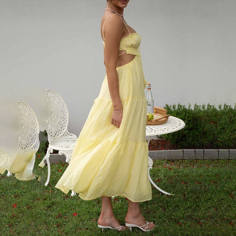 Per donna Abito Midi Abito Bianco Abito da laurea Abito Sottoveste Moda Moderno Compleanno Ferie Laurea Vestibilità regolare Semplice Senza Maniche Spalline sottili Nero Bianco Giallo Blu Estate del 2025 a $31.99 –P19