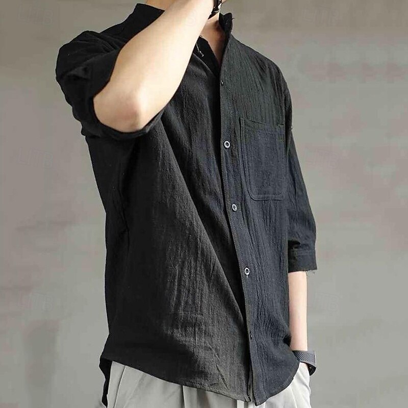 Per uomo Camicia in cotone e lino Semplice Vacanza Nero Bianco Verde Mezza Manica Colletto alla coreana Estate Abbigliamento Bottonato del 2025 a $25.99 –P5