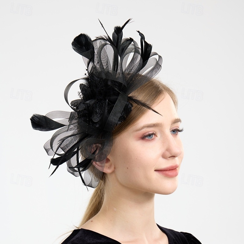 Kopfstück Tüll Federn Hochzeit Abendgesellschaft Elegant Hochzeit Mit Feder Kopfschmuck Kopfbedeckung 2025 - $16.49 –P8