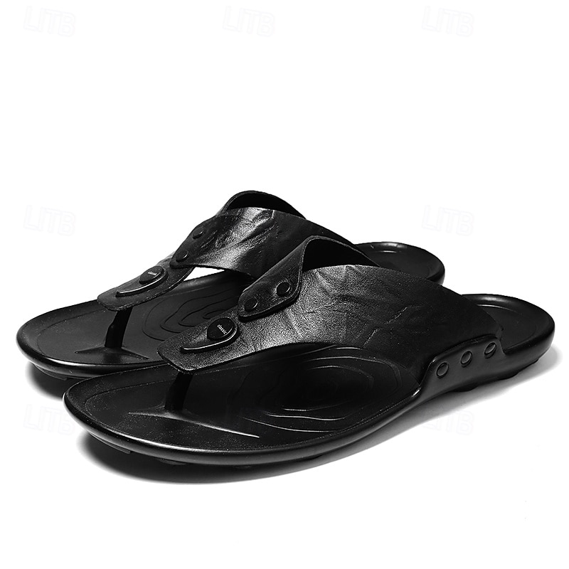 Moderne Flip-Flops aus hellbraunem Kunstleder für Herren mit doppelten Aussparungen und verstellbaren Riemen – vielseitiges Schuhwerk für Komfort im Alltag 2025 - $24.99 –P2
