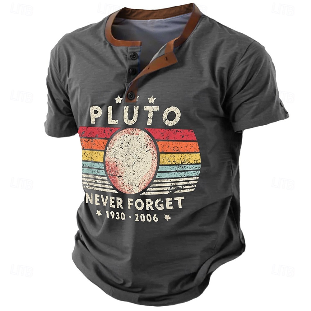 Hombre Nunca olvides a Plutón Camiseta Henley Shirt Manga Corta Impresión 3D Retro Antiguo Casual Deporte Casual Diario Primavera verano Azul Marino Marrón Verde Trébol Gris Henley Camiseta Henley 2025 - $21.99 –P4