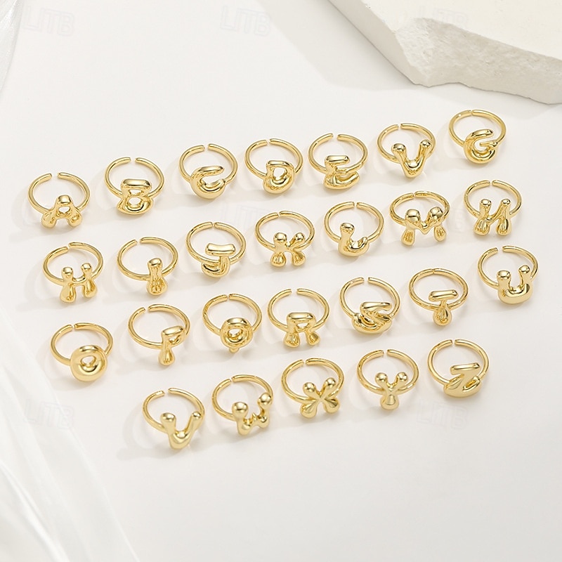 anello con lettera personalizzata, regalo per la mamma, anello con alfabeto regolabile placcato oro 18k, finitura liscia, anello iniziale a fascia aperta, gioielli eleganti per le donne del 2025 a $4.99 –P4