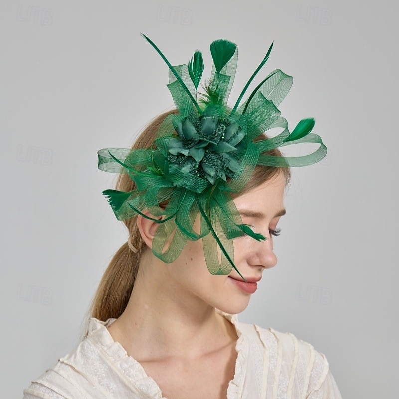 Kopfstück Tüll Federn Hochzeit Abendgesellschaft Elegant Hochzeit Mit Feder Kopfschmuck Kopfbedeckung 2025 - $16.49 –P6