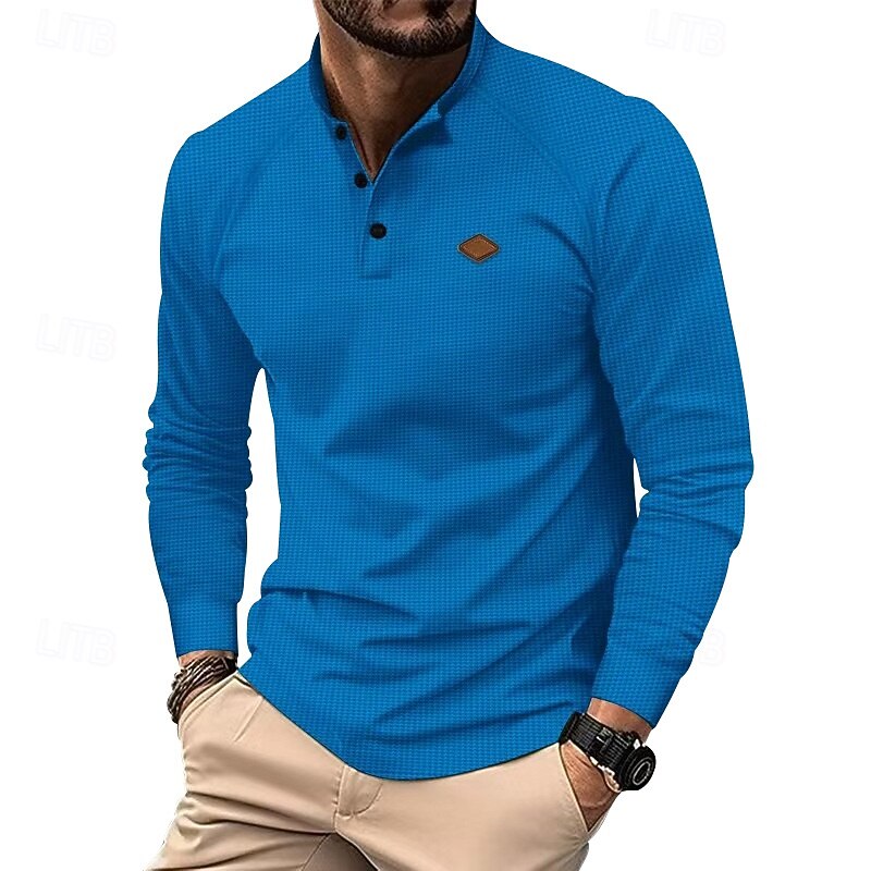 Pánské Tričko s knoflíkem Tričko Waffle Henley košile Tričko Henley Dlouhý rukáv Henley Jaro Podzim Bez vzoru Módní Designové Základní Knoflíky Dovolená ulice Jdeme ven Černá Bílá Královská modř Top 2025 - $17.49 –P12