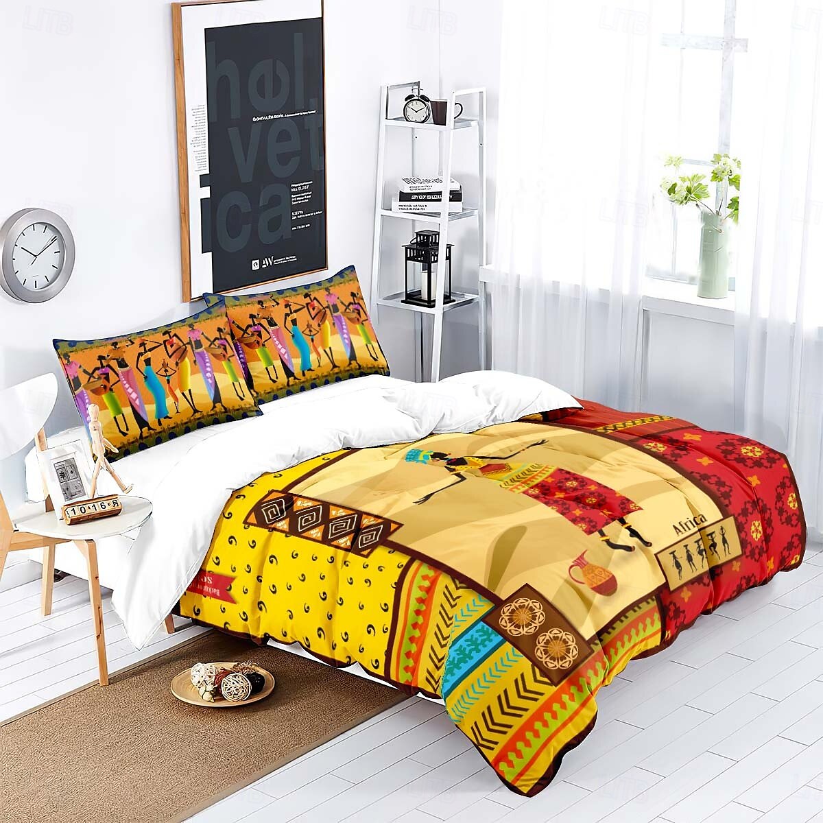Three piece set of African primitive tribal character prints down duvet cover hotel bedroom guest room famous guest bed bedding comfortable set 1 down duvet cover 2 pillowcases king size bed s 2025 - $34.99 –P18