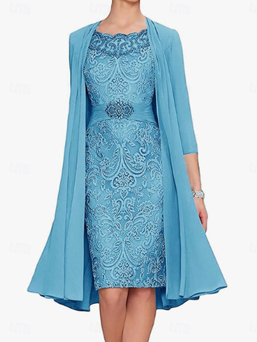 Dress SeMother of the Bride Dress Elegant Simple Crew Neck Knee Length Polyester Long Sleeve with Solid Color Graduation Dress 2025 2025 - $149.99 –P7