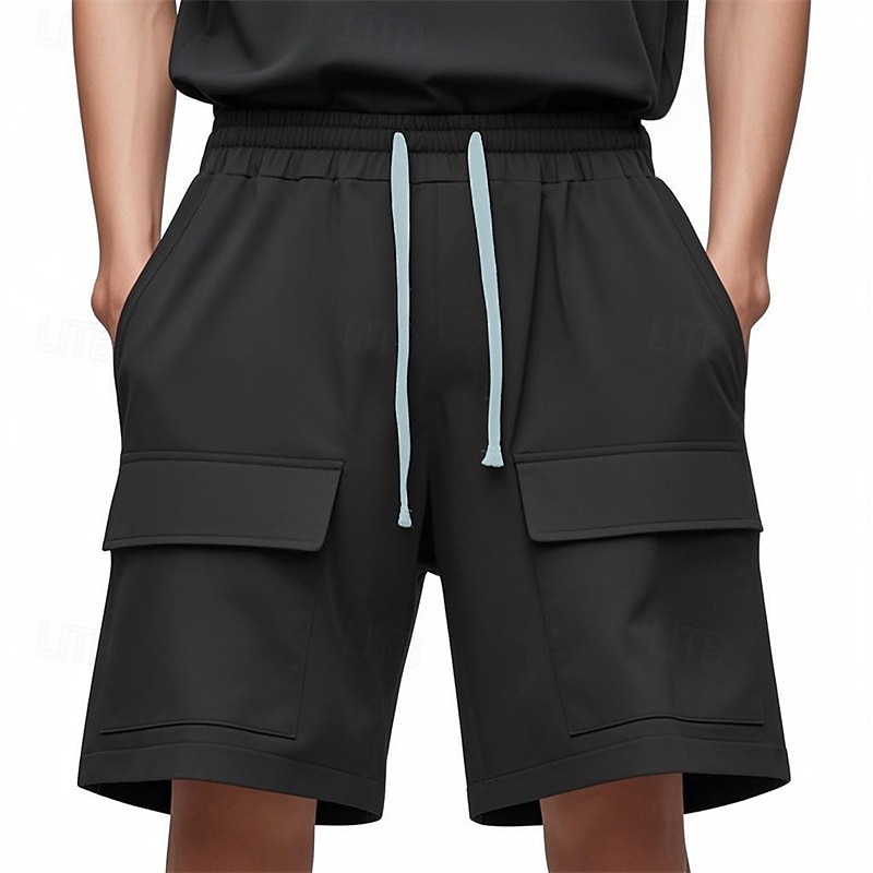 Homme Shorts cargo Shorts d'été Bermuda Short décontracté Cordon de serrage Multi-poches Jambe Droite Uni Respirant Évacuation de l'Humidité Longueur Genou Extérieur Occasionnel Course Mode Streetwear de 2025 ? $21.99 –P2