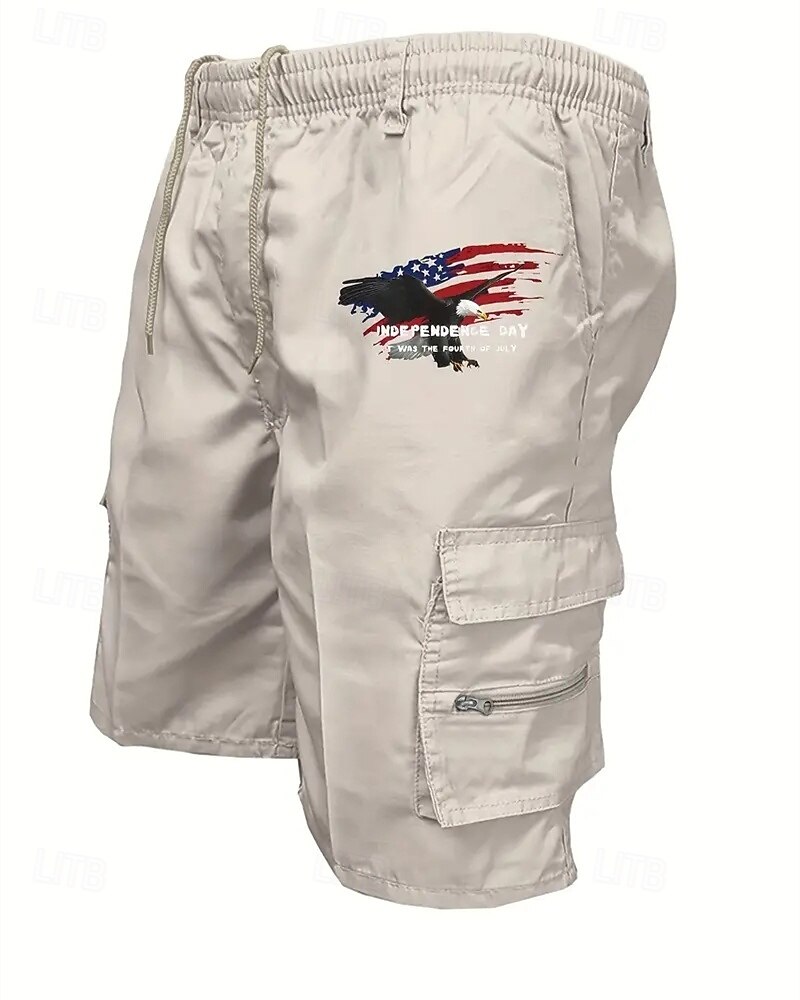 Men's Cargo Shorts Shorts Summer Shorts Drawstring Elastic Waist Multi Pocket Eagle National Flag Comfort Wearable Knee Length Outdoor Sport Daily Fashion Casual Black Navy Blue 2025 - $18.99 –P12