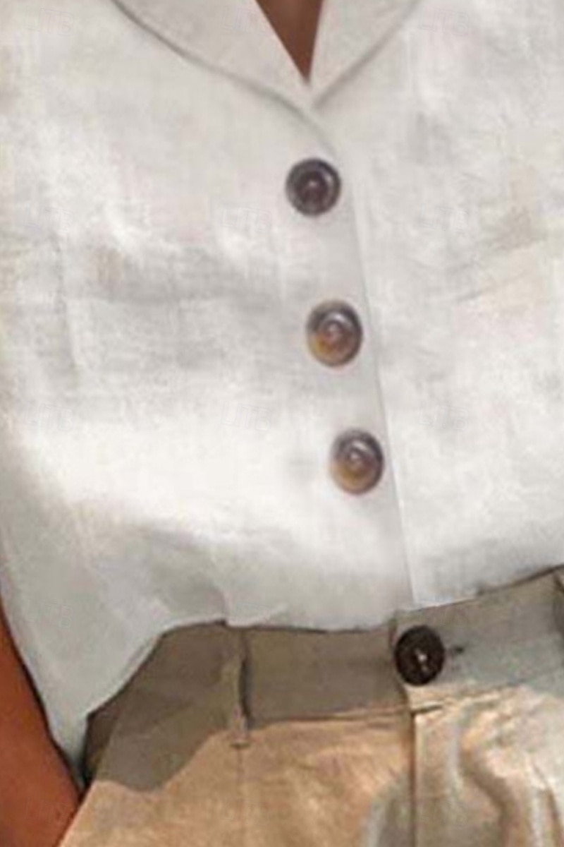 Women's Shirt Cotton Linen Shirts Linen Shirt Button Up Plain Daily Basic Casual Short Sleeve V Neck Regular Tops Daily Holiday Going out Buttons White Summer 2025 - $23.99 –P4