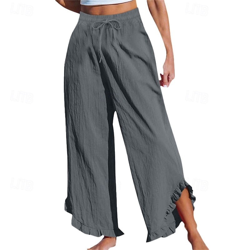 Mujer Pantalones cortos de lino y algodón Pantalones inspirados en el lino Pantalones de lino y algodón Ropa de calle Casual Longitud total Cintura Media Plano Asimétrico Diseño de cordón elástico 2025 - $23.99 –P6
