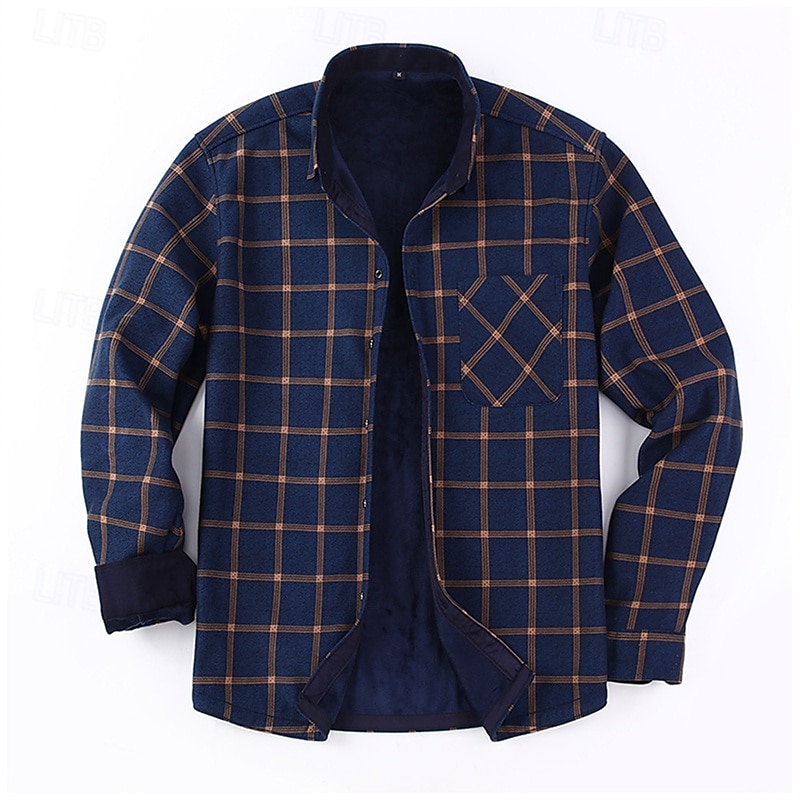 Men's Shirt Casual Shirt Beach Shirt Fleece Shirt Button Up Shirt Red Royal Blue Blue Orange Green Long Sleeve Plaid Lapel Vacation Hawaiian Pocket Clothing Apparel Polyester Fashion Casual 2025 - $28.99 –P5