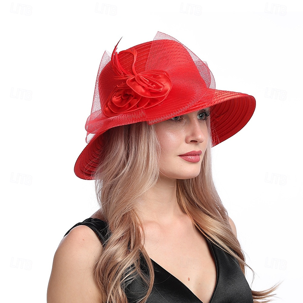 Hatter Organza Solhatt Ferie Te Fest Hesteveddeløp Cocktail Elegant Vintage Søt Med Blomster Hodepryd Hodeplagg 2025 - $31.99 –P23