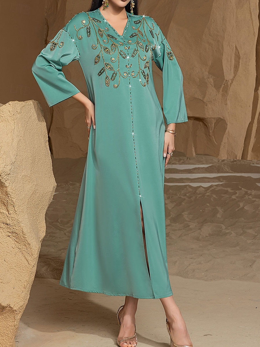 Kleid Brautmutterkleid Elegant Party Bateau-Ausschnitt Bodenlang Polyester Langarm mit Perlenstickerei 2025 2025 - $89.99 –P1