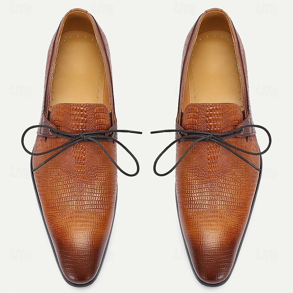 chaussures oxford en cuir véritable marron clair pour hommes – chaussures habillées à lacets à motif crocodile vintage pour le derby du Kentucky et les occasions spéciales de 2025 ? $109.99 –P7