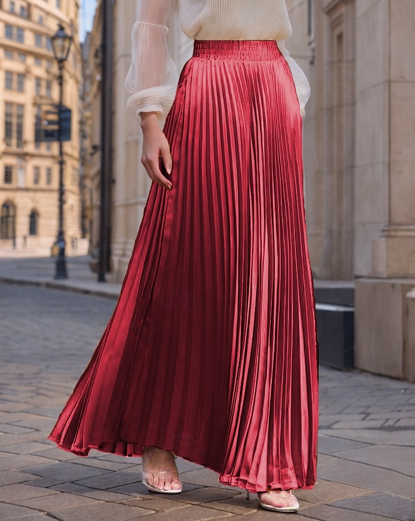 Damen Rock Langer Rock Mode Lang Maxi Hohe Taille Röcke Einfarbig Gerafft Plissiert Schimmernd Mikroelastisch Täglich Ferien Silber Pfauenblau Marineblau Schwarz Frühling, Herbst, Winter, Sommer 2025 - $23.99 –P5