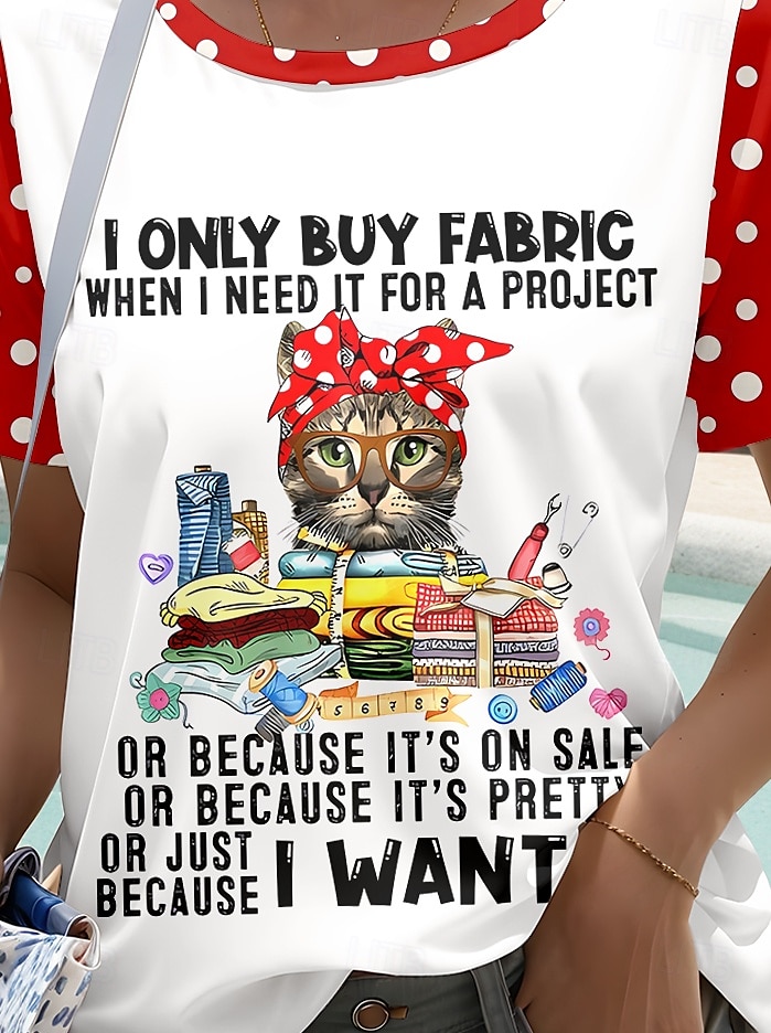 Dame T skjorte Grafisk Dyr Polkadotter Stilfull Fritid Kortermet Rund hals Vanlige topper Daglig Helg Trykt mønster Rød Sommer Vår 2025 - $19.99 –P3
