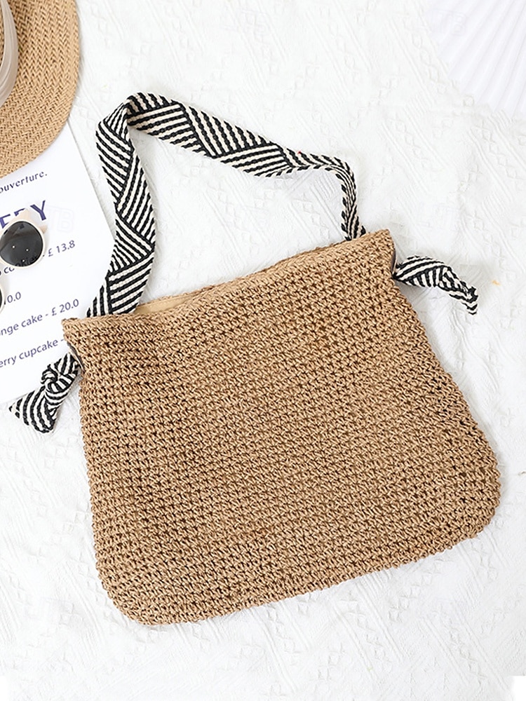 Damen-Umhängetasche aus gewebtem Stroh – Strandtasche im Boho-Chic-Stil mit Riemen im Zebramuster, leichte Sommerhandtasche für Reisen, Urlaub und Freizeitausflüge 2025 - $24.99 –P5