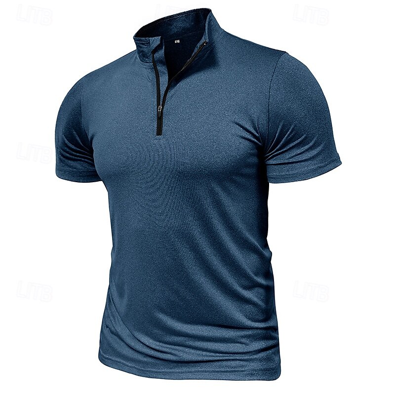 Per uomo Maglietta Manica Corta Maniche Corte Collo alla coreana Zip a un quarto Estate Primavera Tinta unica Semplice Sport Essenziale Con zip Vacanza Streetwear Casuale Blu chiaro Nero Bianco del 2025 a $20.99 –P2